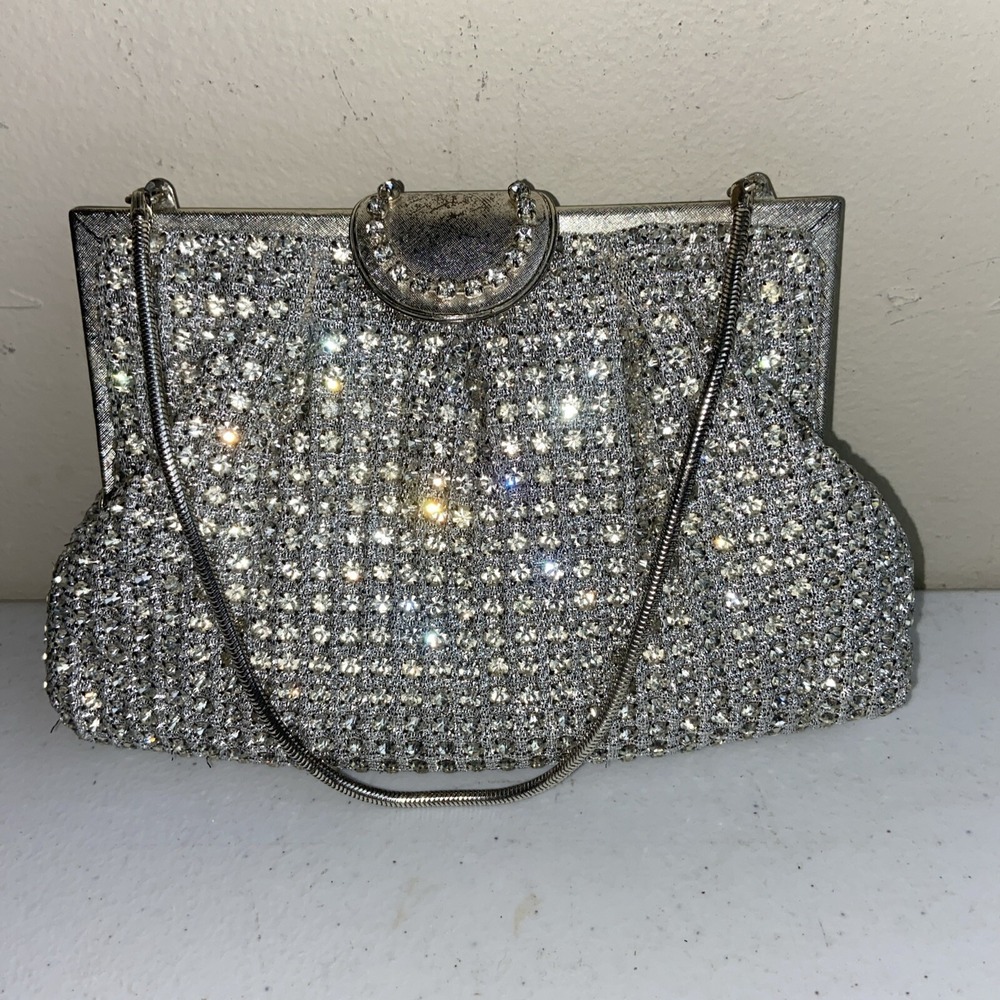 Carole Tanenbaum Vintage Collection Crystal Silver Beaded Purse Unsigned 1950s